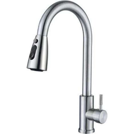 Robinet Cuisine avec Douchette Extensible Mitigeur Cuisine Robinet de Rotatif à 360°, 3 Modes de Réglage du Débit D'eau, Argent brossé (1/5)