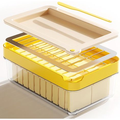 Cortador de mantequilla con tapa y cuchilla, apto para encimeras y frigoríficos, recipiente hermético para almacenar mantequilla (1/4)