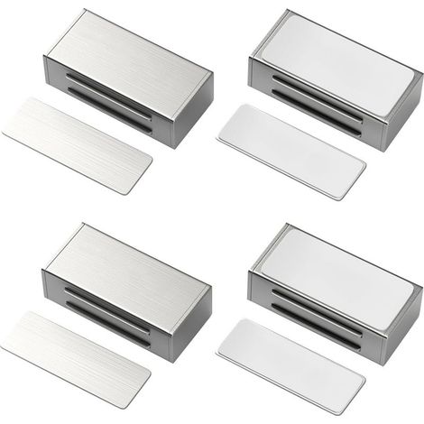 4 Pièces Aaimant Porte Placard Adhesif Puissant, 65x25x14 mm Aimant Porte Placard, Aucun Perçage Requis, Aimant pour Porte pour Portes D'armoires, Portes de Meubles, Portes de Balcon (Argent) (1/5)