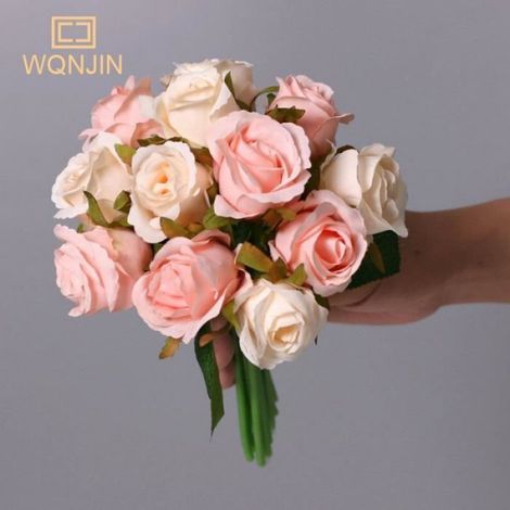 Bouquet de Roses Artificielles - bleu blanc - 12 Fleurs - Soie - élégance - Chic (1/4)