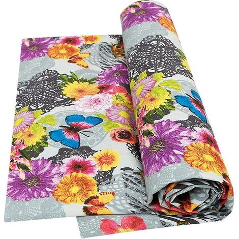 Telo Arredo Copritutto Letto Poltrona Copridivano Cotone Cuoricini Fiori e Farfalle Grigio - 170x280 cm (1/4)