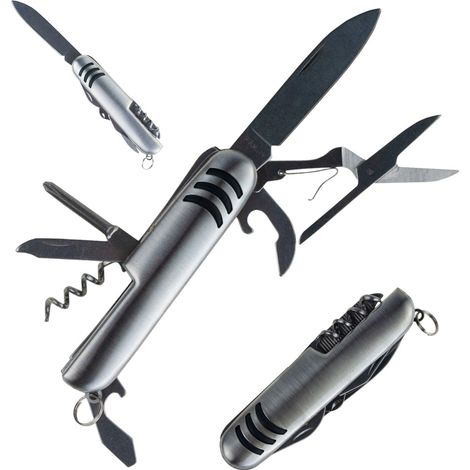 Navaja multiusos EE65 SIRVIVAL para turistas: abrebotellas, destornillador y tijeras.