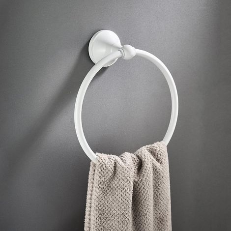 Anneau Porte-Serviettes Blanc, Anneau de Tissu en Laiton Fixation Murale Accessoire dans La Salle de Bain, Peinture en Blanc Fini (1/5)