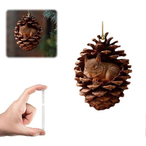 Ornement de sapin de Noël en acrylique en forme de gland, représentant un animal de la forêt (2D), décoration intérieure, cadeau. (1/2)