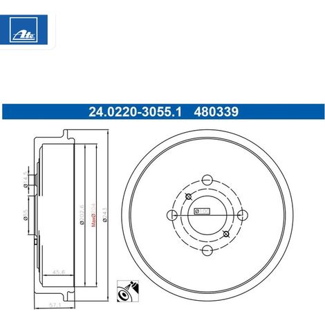 Lot de 2 Tambours de frein ATE 24.0220-3055.1 DAIHATSU 42431-0D030