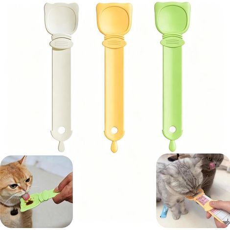 Cuillères à pâtée pour chat lot de 3 - cuillères presse-purée pour snacks et friandises, 27 x 6,5 cm (1/5)