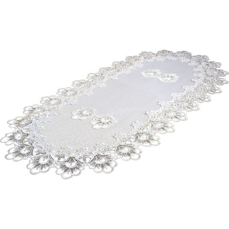 Runner da tavola ovale bianco 50/100 tovaglioli con pizzo guipure (1/5)