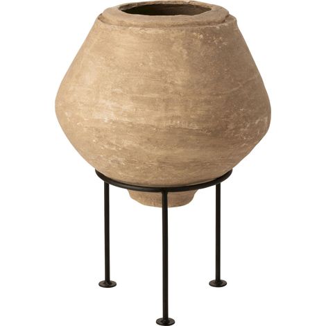 Cache pot sur pied en papier mâché marron déco artisanale - Marron papier mâché naturel (1/3)