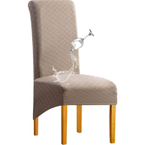 Housse de chaise universelle couleur sable en polyester extensible antidérapante lavable et hydrofuge amovible 1 pièce (1/5)