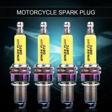4 bougies d'allumage D8TC adaptées aux motos, scooters, quads et véhicules tout-terrain (1/5)