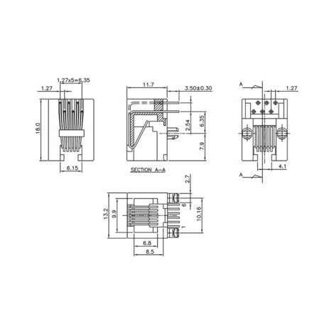Connecteur RJ12 encitech RJJU-66-125-E3H-011 3253-0002-03 RJ12 embase femelle horizontale noir 1 pc( (1/2)