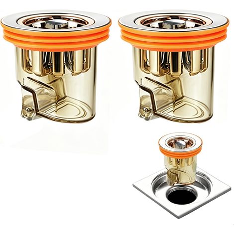 Clapet Anti Odeur Douche, 32-42mm, Fond de Douche Anti Odeur avec Fermeture Magnétique 90°, 2 Pièces, Facile à Installer, pour Cuisine et Salle de Bain, Transparent et Orange (1/4)