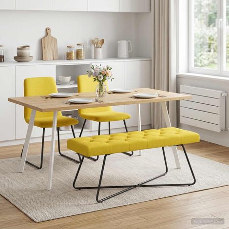 vidaXL Banc avec capitonnage bouton Jaune clair 110 x 40 x 46 cm Tissu (1/4)