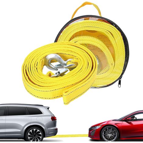 Corde de remorquage pour voiture, camion, 4 m, 5 tonnes, avec 2 crochets à anneau en U de sécurité et sac de rangement, convient pour toutes les voitures (1/5)