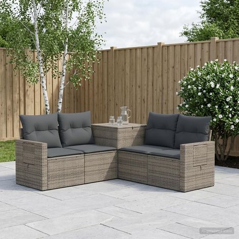 Set di divani da giardino modulare in polyrattan con box contenitore, grigio, set da 5 pz - PANGIVO (1/5)