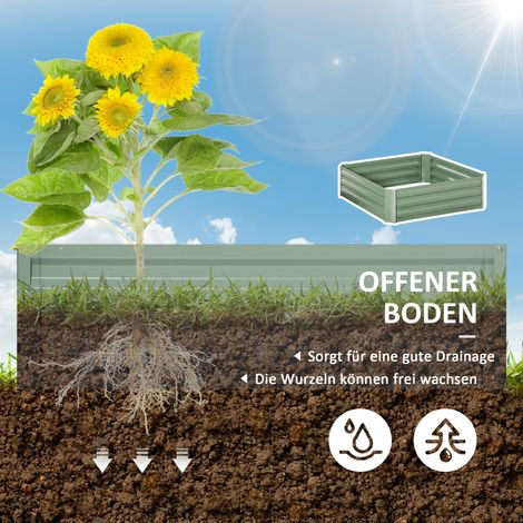 Lot de 2 bacs à plantes, jardinières à fond ouvert, cadre en acier vert, 100 x 100 x 30 cm (1/5)