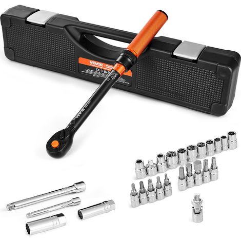 VEVOR Set di Chiavi Dinamometriche Clic, 5-60 N.m e 3,7-44,3 lbf.ft Chiave Dinamometrica Bidirezionale, 72 denti, con Barra di Prolunga, Bussole per Candele, Adattatore, per Riparazione di Automobili (1/5)