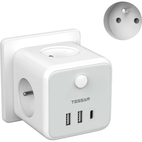 Wall Power Strip, 3 AC Outlets, 3 USB Ports, Switch, 2500W, For Kitchen, Office, Home (1/5)
