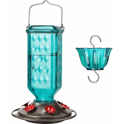 Mangeoire à colibris avec système anti-fourmis, 740 ml, 6 ouvertures pour fleurs, base en plastique facile à nettoyer (1/2)