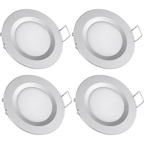 4 x 12V LED-Einbaustrahler, 58-65mm Loch, 3W, 3200K, Einbaudeckenleuchten für Wohnmobil, Boot, Wohnwagen, Transporter, Yacht, Warmweiß (silberne Ausführung) (1/5)