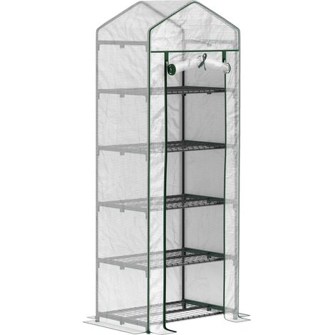 Invernadero vertical con puerta enrollable, 5 estantes, acero, 69 x 49 x 193 cm, blanco (1/5)