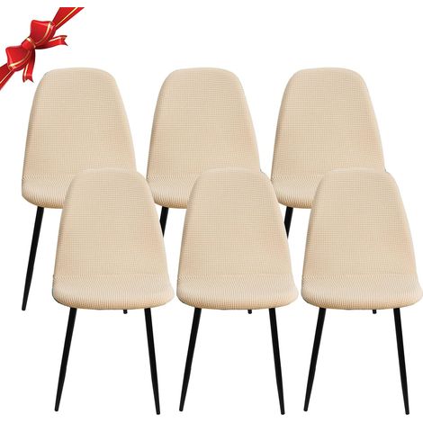Lot de 6 housses extensibles jacquard scandinaves, stretch universel pour décoration intérieure, beige (1/5)