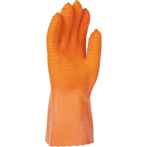 Gant protection chimique et anti chaleur SINGER Taille 8 Orange/coton interlock 30cm coupé cousu paume crêpée (1/3)