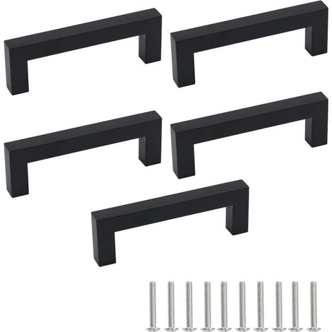 5pcs Poignée d'armoire en acier inoxydable noir espacement des trous de poignée de porte 96mm avec vis-Fei Yu (1/4)