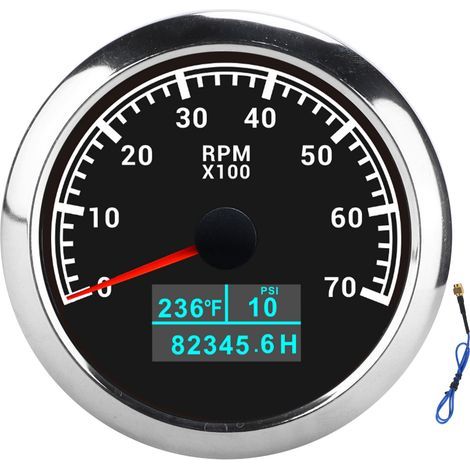 Tachimetro marino 3 in 1 con funzione RPM, temperatura e tempo, IP67, per auto e barche, 9-32 V CC (quadrante nero) (1/5)