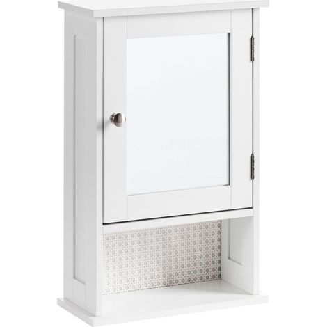 Mobiletto a specchio da bagno a parete in MDF bianco con vano contenitore Huila (1/5)