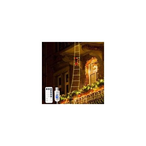 Guirnalda de luces LED de 3 m con forma de escalera de Papá Noel, con Papá Noel trepando, 8 modos, función de memoria con temporizador, resistente al agua, para decoración navideña interior y exterior