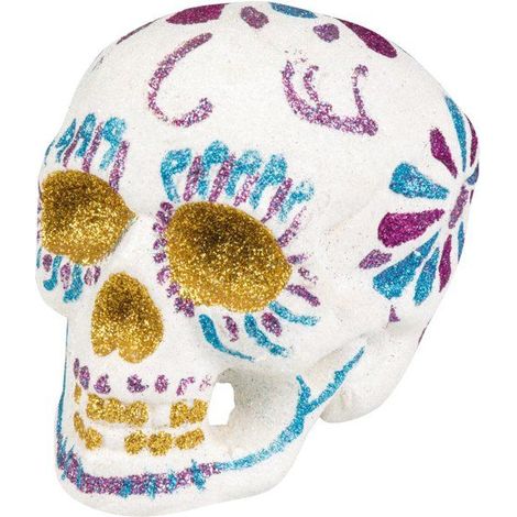 Décoration tête de mort scintillante 16 X 14 cm Dia de los muertos - Multicolore