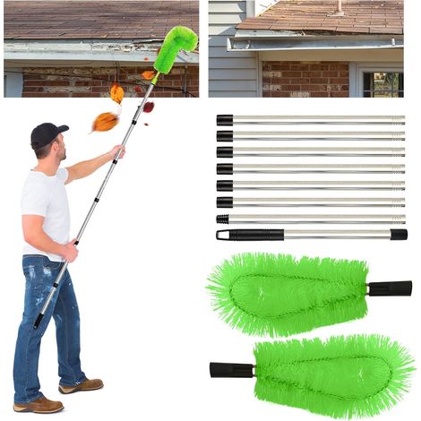 Herramienta para limpiar canaletas, cepillo telescópico para techos de 310 cm con 2 cabezales, pértiga para limpiar techos, cepillo telescópico para eliminar residuos de canaletas. (1/5)