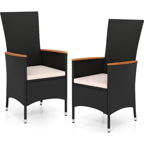 Set di 2 sedie da giardino in rattan con cuscini, colore beige, portata massima 180 kg.