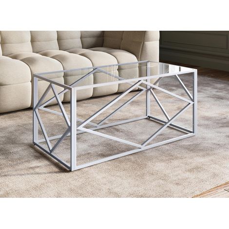 Deco In Paris – Table basse fixe rectangulaire en verre trempé 6mm – Structure en acier inoxydable – Largeur 100 cm x Profondeur 50 cm x Hauteur 45 cm