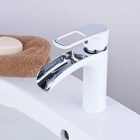 ZOLGINAH Cascada Monomando Baño Grifo Mezclador Grifo Manija 1 Caño Plano Cromado Pintura Blanca Inodoro (1/5)