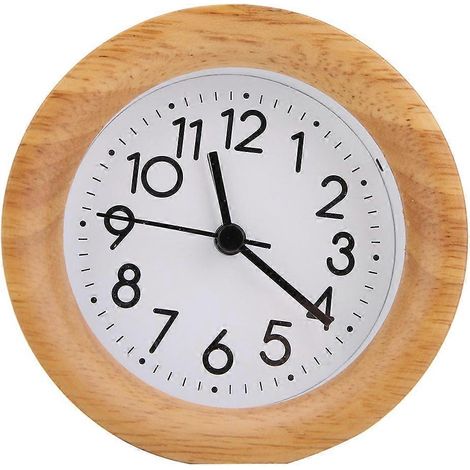 Réveil de bureau rond et silencieux avec veilleuse (couleur bois) (1/5)