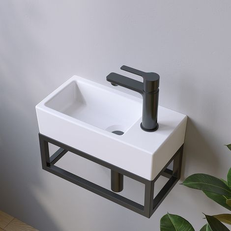 Waschbecken Keramik Weiß Aufsatzwaschbecken für das Badezimmer und Gäste-WC Handwaschbecken 11 - Eckig - 40,5 x 20 x 10,5 cm (1/5)