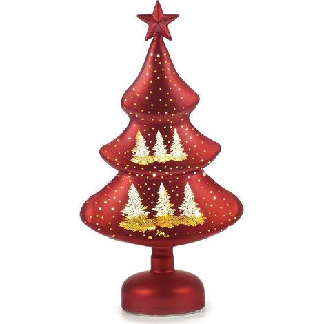 Albero di Natale in Vetro Soffiato h32 Elegante Decorazione con Luci Calde in Rosso/Oro, Verde/Oro e Oro, Ideale per Regali decorazione addobbo casa - colorigenerali: ROSSO