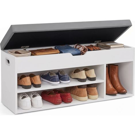 Scarpiera Panca da Ingresso Nordia con Cuscino Imbottito, Contenitore e 4 Scomparti, Mobile Portascarpe Salvaspazio (Bianco) (1/4)