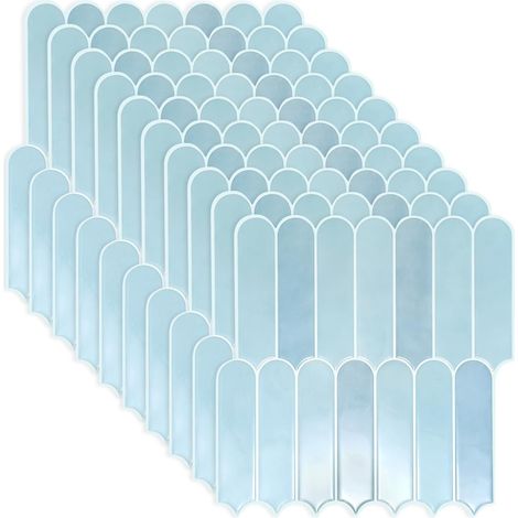 Lot de 10 carreaux adhésifs 3D pour cuisine - 300 mm x 300 mm - Carreaux adhésifs imperméables et résistants à l'huile - Carreaux autocollants (bleu) (1/5)