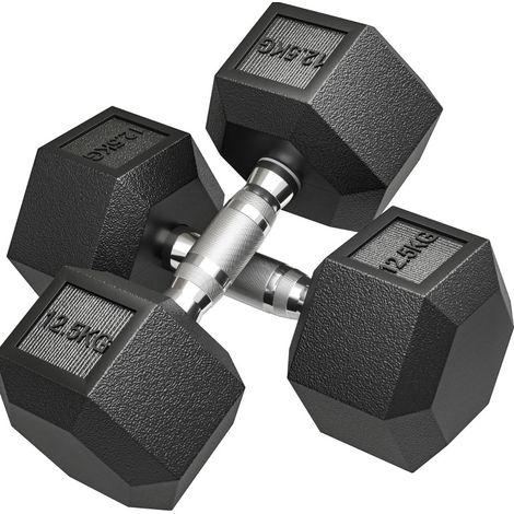 Manubri esagonali in ghisa 2 x 12,5 kg con impugnatura zigrinata OKWISH (1/5)