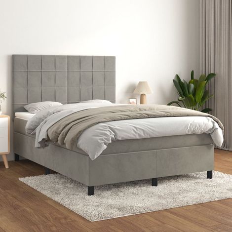 Boxspringbett mit Matratze Hellgrau 140x200 cm Samt (1/5)