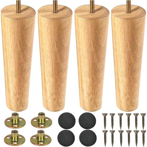Pieds de meubles en bois, pieds de table de 20 cm, lot de 4, pieds de table coniques en bois massif, pieds de canapé