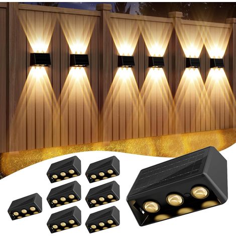 IP65 Applique Murale Exterieur Solaire avec Effets Lumineux Bidirectionnels, 6 LEDs, Lot de 4 Applique Solaire Exterieur avec 13 Modes pour Jardin, Mur, Clôture, Terrasse, Batterie 1200 mAh (1/5)