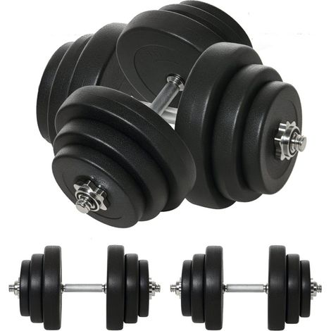 Juego de mancuernas ajustables 40 kg, 2 agarres metálicos, 12 discos, negro (1/5)