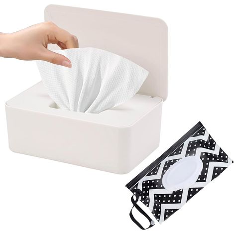 Boîte lingettes bébé + sacs – plastique PP, couvercle étanche, pour voiture/WC/maison (1/5)