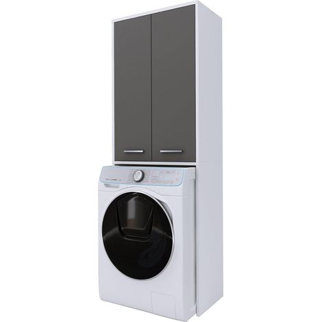 Mobile per lavatrice, bianco opaco, grigio, 31 x 64 x 180 cm (1/5)