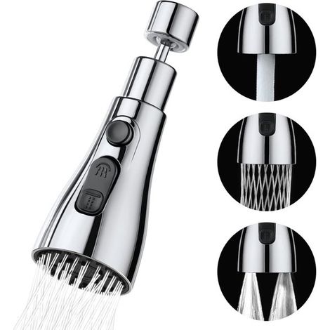 Pièces de robinetterie, accessoire de robinetterie, robinet de cuisine, pommeau de douche flexible, flexible de douche pivotant, rallonge de douchette, rotation à 360°, 3 positions. Quoi (1/5)
