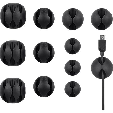 Packung mit 12 robusten Kabelclips, für Kabelmanagement und -abdeckung auf dem Schreibtisch, Organizer und Verwaltung von Ladekabeln für Fernseher, Computer, PC, Laptop, Zuhause und Büro (1/4)